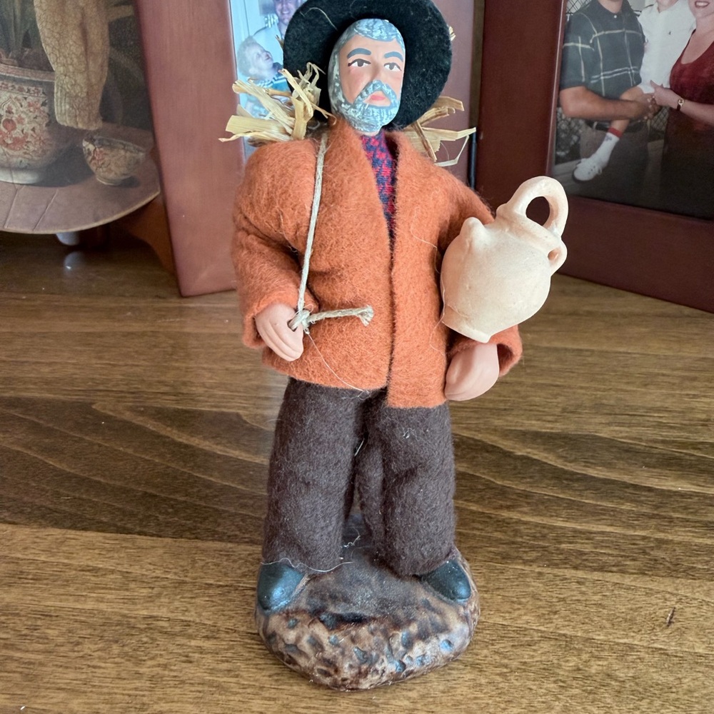 Rustic Home Accent Fisherman Figurine in Orange and Brown